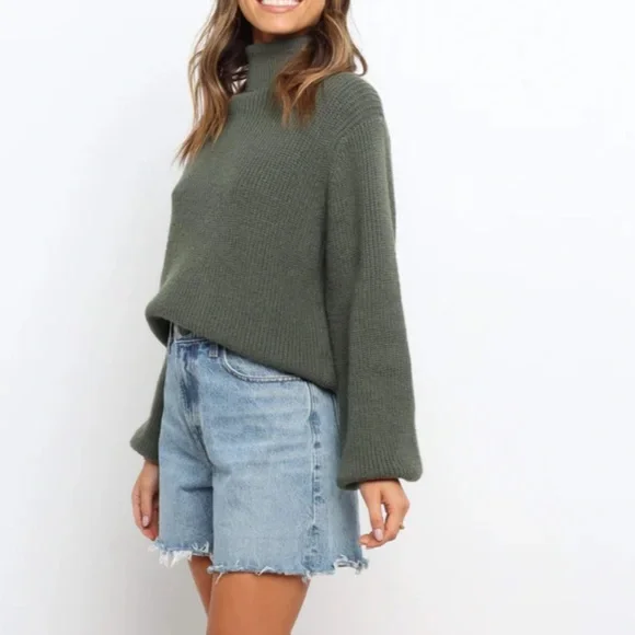 Petal + Pup Freddie Ribbed Knit Balloon Sleeve Turtleneck Sweater Ivory Cream - Picture 10 of 13